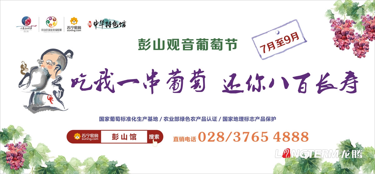 眉山市彭山區葡萄節活動宣傳設計|活動主畫面物料廣告手提袋DM單道旗戶外大牌簽到板指示牌背景板展板設計